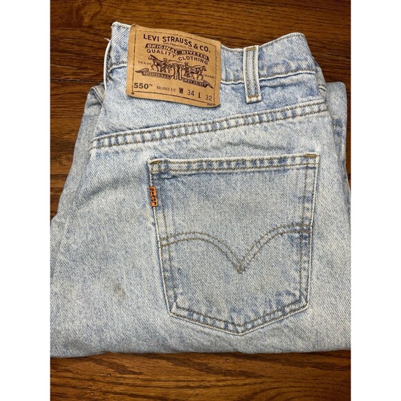 VTG Levis Jeans Mens 550 34x32  Light Wash Relaxed Fit Upside Down Orange Tag - Picture 14 of 14